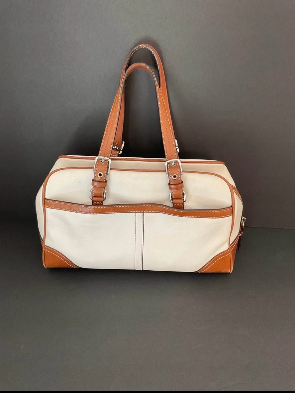 Coach Hampton Bag Doctors Satchel Shoulder Bag White & Tan Leather